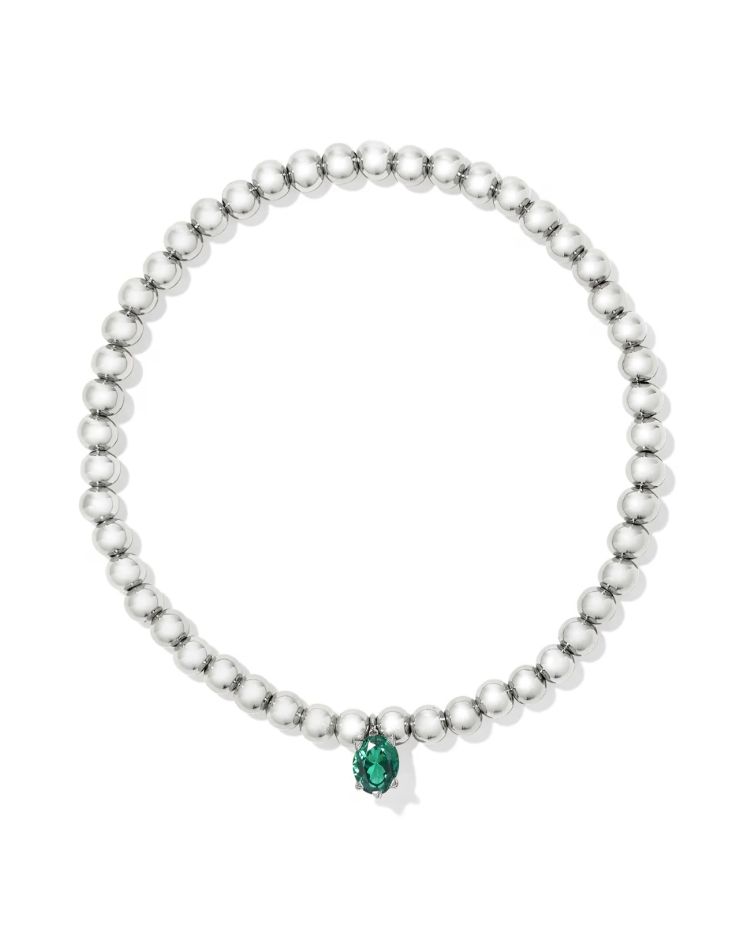 Kendra Scott Cailin Stretch Bracelet, Silver/Green Crystal