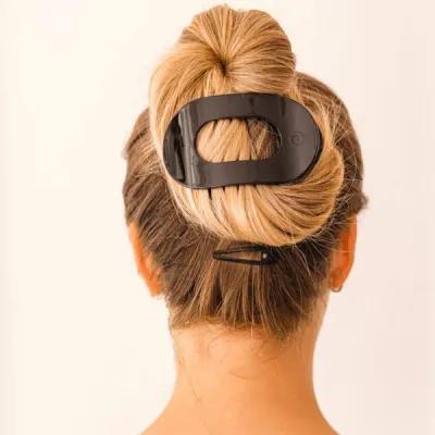 Large Flat Round Hair Clip, Jet Black