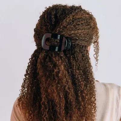 Medium Flat Round Hair Clip, Jet Black
