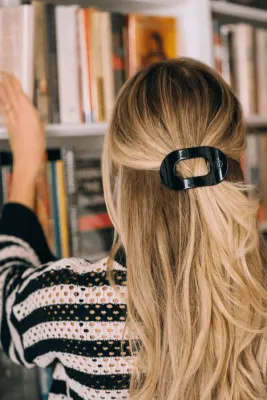 Small Flat Round Hair Clip, Jet Black