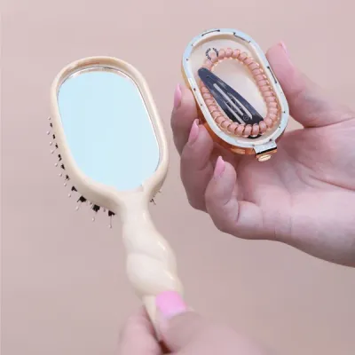 Teleties Mini Boar Bristle Hair Brush, Tan