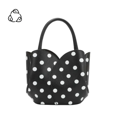 Tulip Top Handle Bag, Black Polka Dot