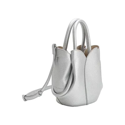 Mini Tulip Top Handle Bag, Metallic Silver