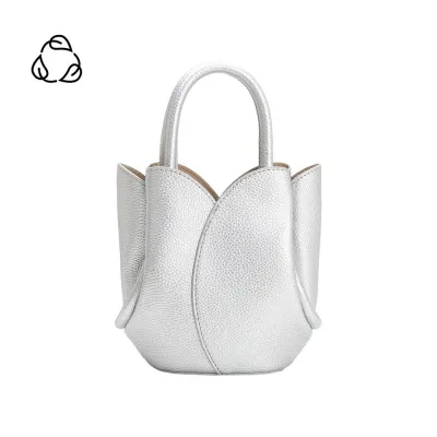 Mini Tulip Top Handle Bag, Metallic Silver