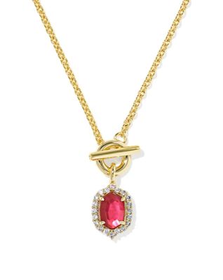 Kendra Scott Daphne Crystal Frame Toggle Necklace, Gold/Dark Pink Illusion