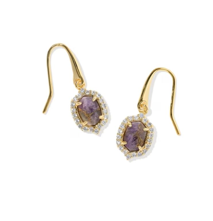 Kendra Scott Daphne Crystal Frame Drop Earrings, Gold/Bronze Veined Purple Amethyst