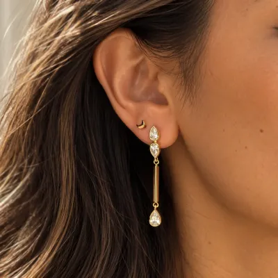 Kamaria Modern Bar and Pear Drop Earrings