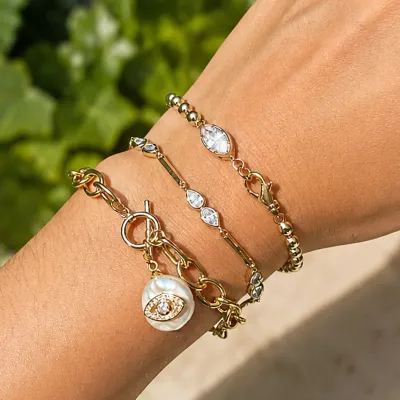 Kamaria Ball Chain Bracelet with Marquise CZ Clasp