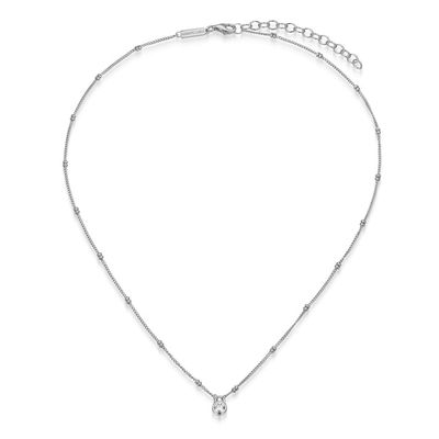 Lock Pendant Beaded Curb Chain Necklace with Lab-Grown Diamonds, Silver