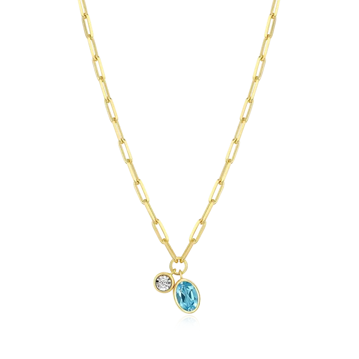 Birthstone Necklace with Genuine Blue Topaz and Lab-Grown Diamond