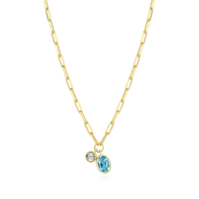Birthstone Necklace with Genuine Blue Topaz and Lab-Grown Diamond