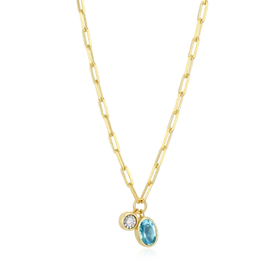 Birthstone Necklace with Genuine Blue Topaz and Lab-Grown Diamond