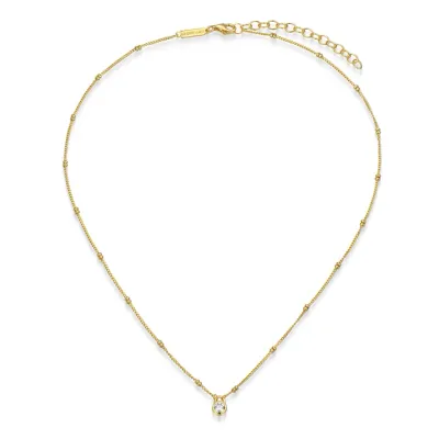 Lock Pendant Beaded Curb Chain Necklace with Lab-Grown Diamonds, Gold