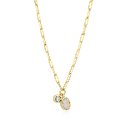 Birthstone Necklace with Lab-Grown Opal and Lab-Grown Diamond