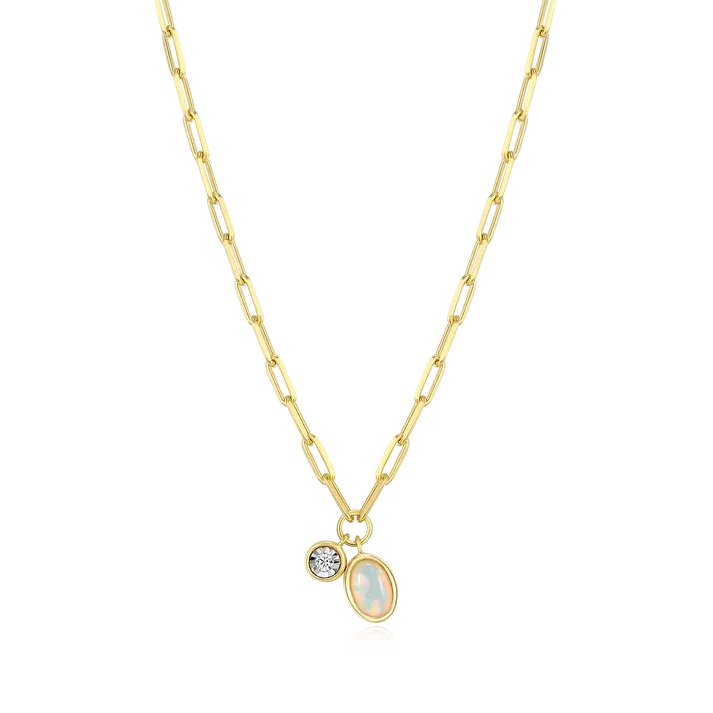 Birthstone Necklace with Lab-Grown Opal and Lab-Grown Diamond