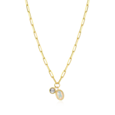 Birthstone Necklace with Lab-Grown Opal and Lab-Grown Diamond