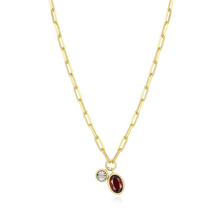 Birthstone Necklace with Genuine Garnet and Lab-Grown Diamond