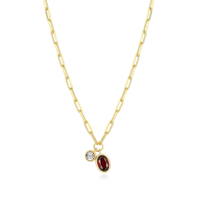 Birthstone Necklace with Genuine Garnet and Lab-Grown Diamond