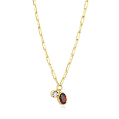 Birthstone Necklace with Genuine Garnet and Lab-Grown Diamond