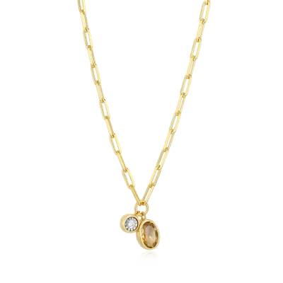 Birthstone Necklace with Genuine Citrine and Lab-Grown Diamond