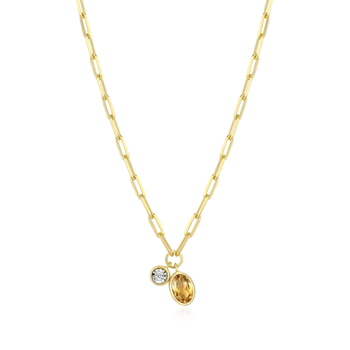 Birthstone Necklace with Genuine Citrine and Lab-Grown Diamond