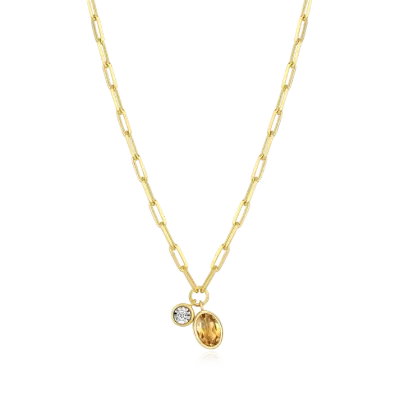 Birthstone Necklace with Genuine Citrine and Lab-Grown Diamond