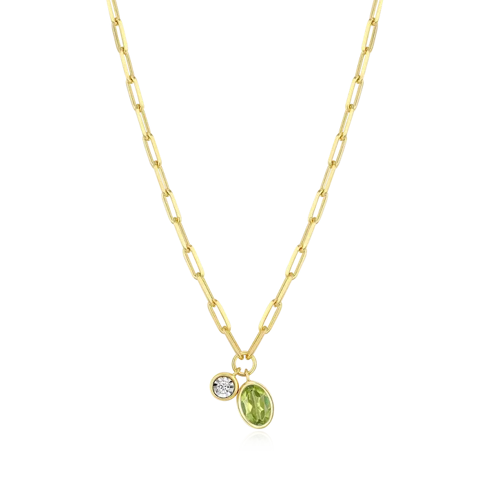 Birthstone Necklace with Genuine Peridot and Lab-Grown Diamond