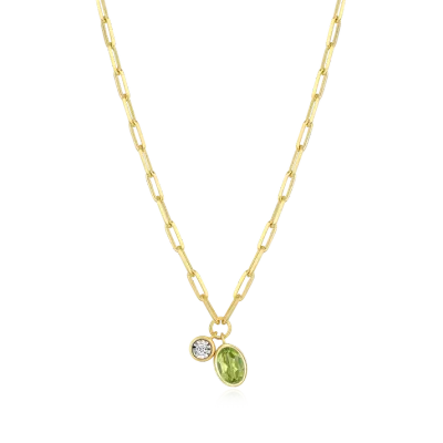 Birthstone Necklace with Genuine Peridot and Lab-Grown Diamond