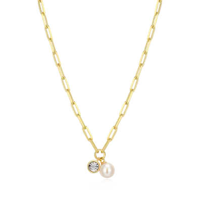 Birthstone Necklace with Genuine Freshwater Pearl and Lab-Grown Diamond