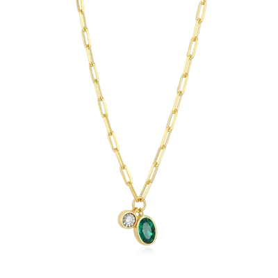 Birthstone Necklace with Lab-Grown Emerald and Lab-Grown Diamond