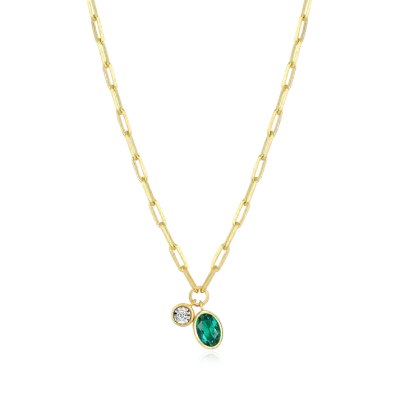 Birthstone Necklace with Lab-Grown Emerald and Lab-Grown Diamond
