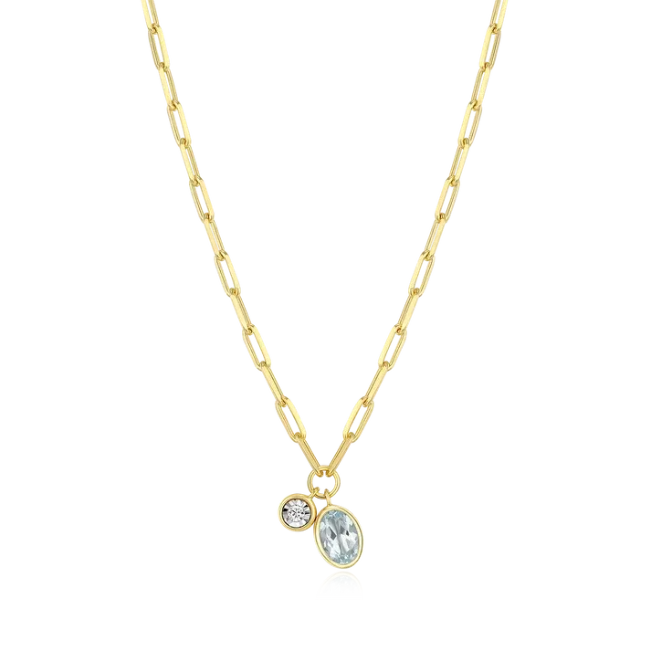 Birthstone Necklace with Genuine Aquamarine and Lab-Grown Diamond