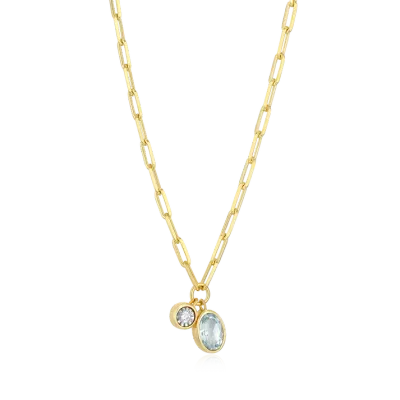 Birthstone Necklace with Genuine Aquamarine and Lab-Grown Diamond