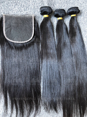 Raw Hair Silky Straight 3 Bundles With 5x5 Closure Deals