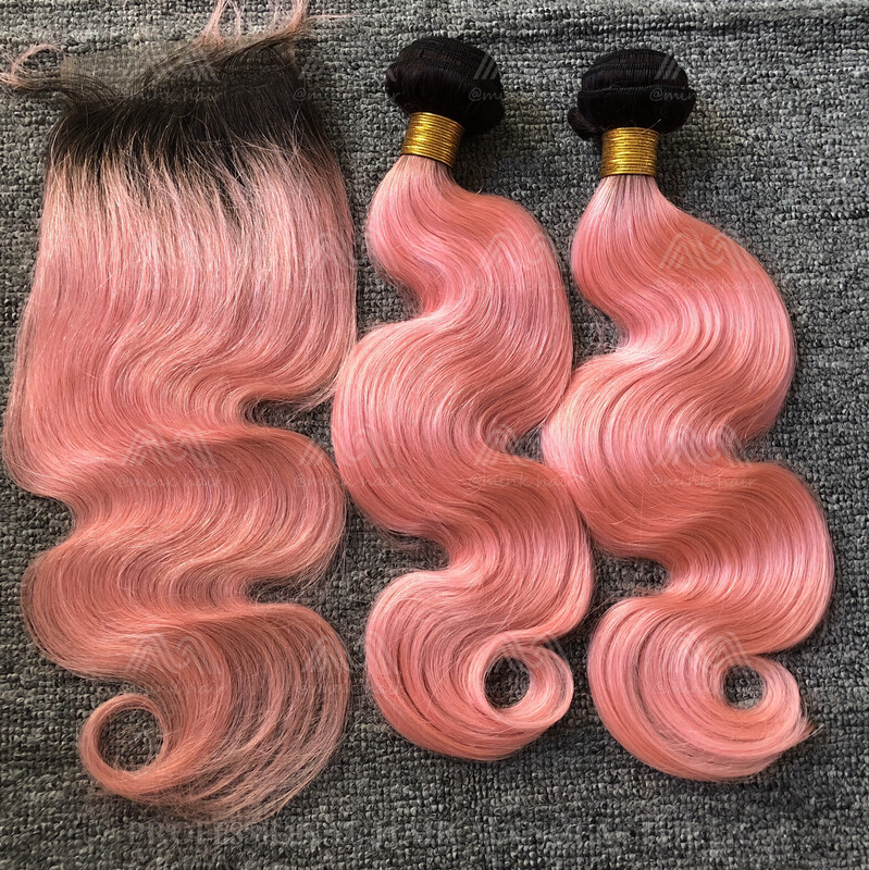 1b/pink Straight/body 4x4 Closure