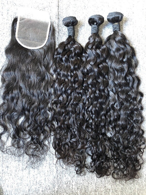 Mink Hair Water Wave 3 Bundles With 4x4 Closure Deals