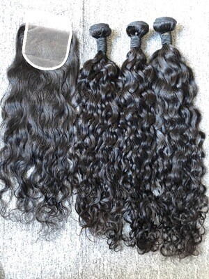 Mink Hair Water Wave 3 Bundles With 4x4 Closure Deals
