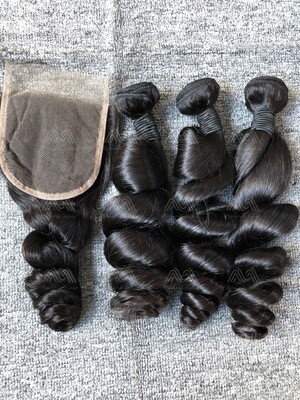 Mink Hair Loose Wave 3 Bundles With 4x4 Closure Deals