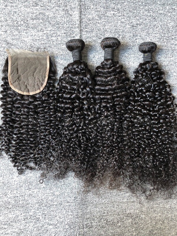 Mink Hair Jerry Curly 3 Bundles With 4x4 Bundle Deals