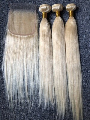 Blonde Color Straight 3 Bundles With 5x5 Closure Deals