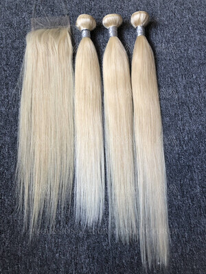 Blonde Color Straight 3 Bundles With 4x4 Closure Deals