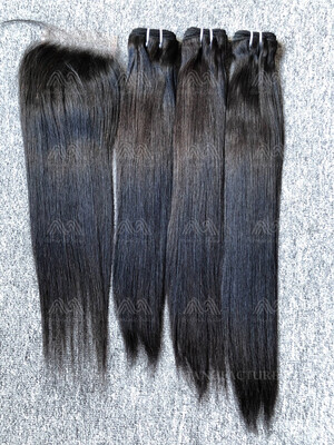 Luxury Hair Straight 3 Bundles With 4x4 HD Closure Deals