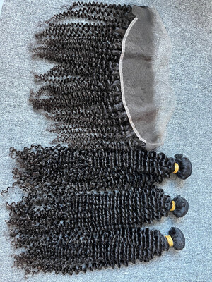 Raw Hair Kinky Curly 3 Bundles With 13X4 HD Deals