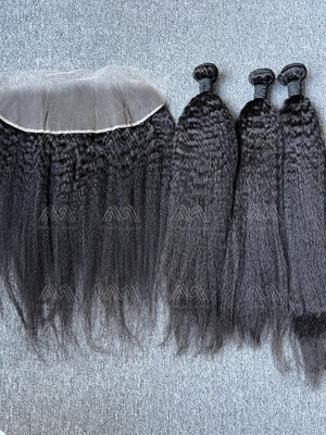 Mink Hair Kinky Straight 3 Bundles With 13x4 Frontal