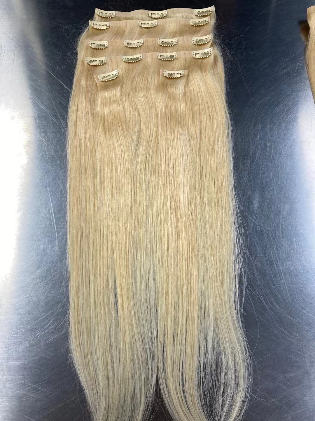 Blonde Hair PU Skin Seamless Clip in(100g)
