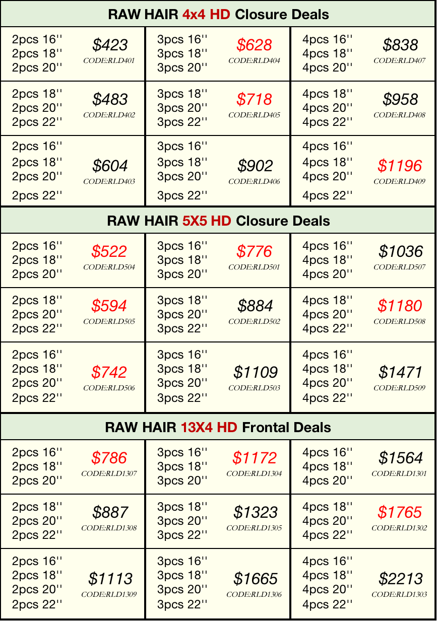 Raw Hair HD Closure &amp; HD Frontal Deals :4x4,5x5,13x4