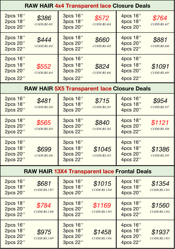 Raw Hair Transparent lace Closure &amp; Frontal Deals :4x4,5x5,13x4