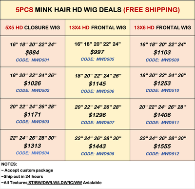 Mink Hair 5pcs HD Wig Deals