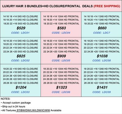 Luxury Hair 3 Bundles + HD Lace / Frontal Bulk Deals
