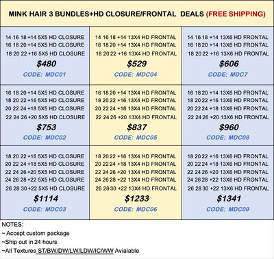 Mink Hair 3 bundles+HD Closure/frontal Deals